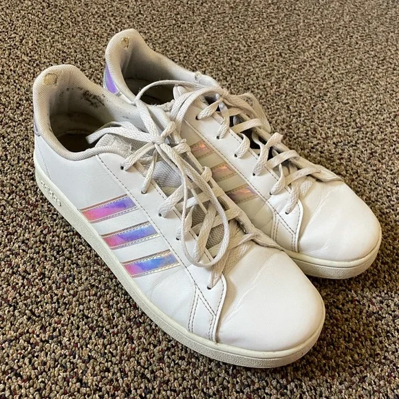 adidas | Shoes | Kids Adidas Grand Court White Iridescent Sneakers |  Poshmark